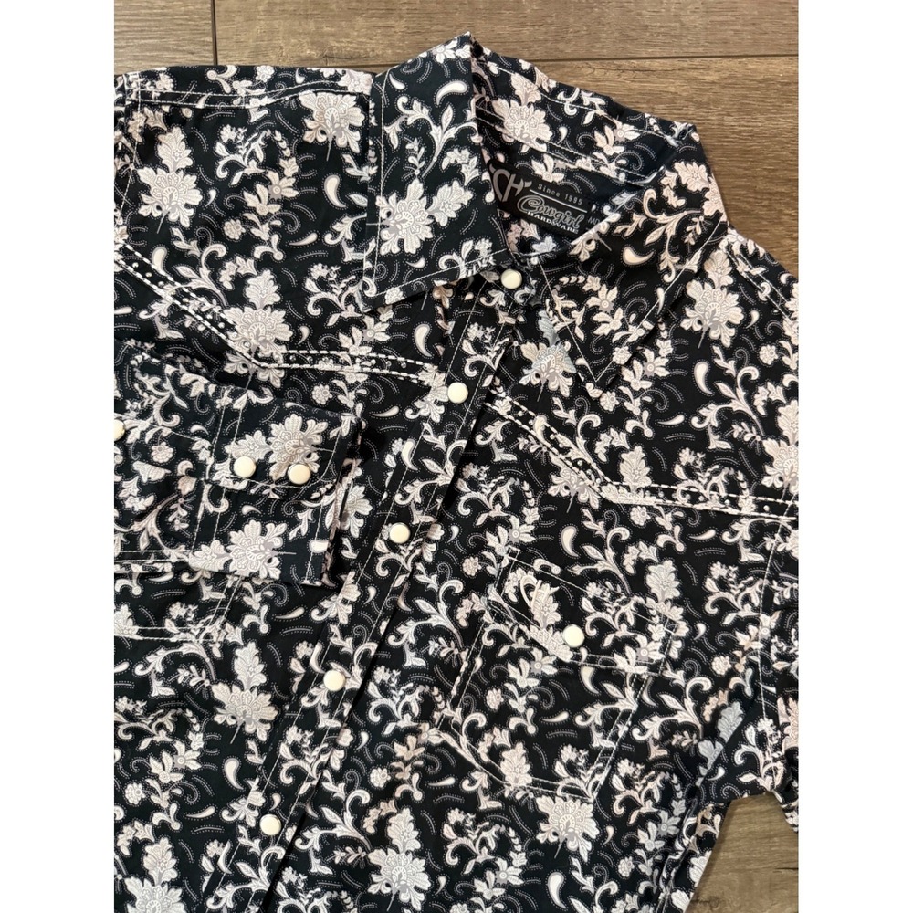 Cowgirl Hardware Women Black Floral Print Long Sleeve Western Snap Shirt Size MD